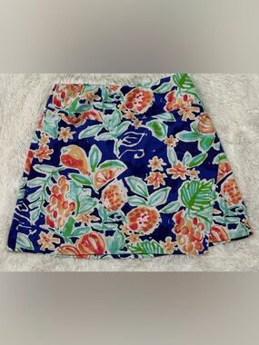 IBKUL Navy Floral Swim Skirt with Coral and Mint Accents